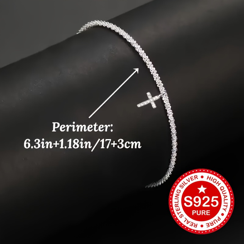 S925 Silver Broccoli Bracelet with Cross Pendant